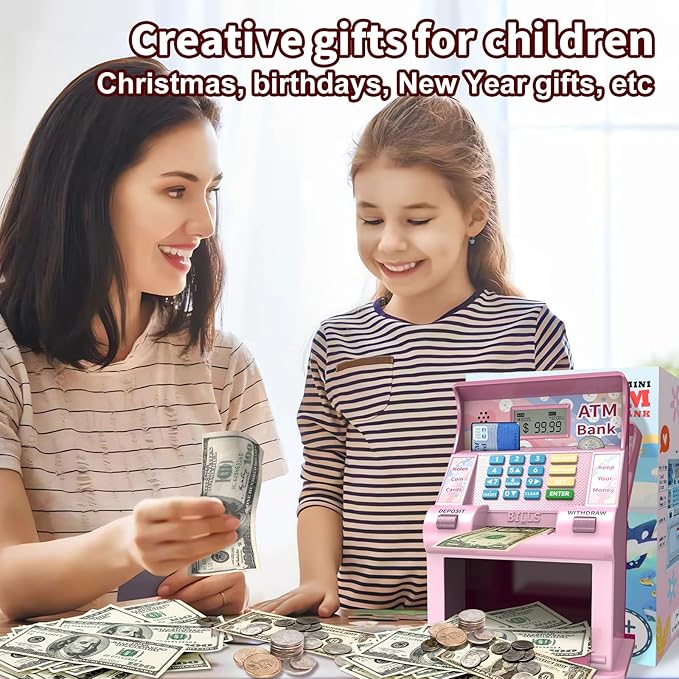 ATM Piggy Bank for Kids, Kids Bank for Real Money with Debit Card, Coin Recognition, Target Setting, Bill Feeder, Balance Calculator, Savings Machine Box, Gifts for Teen Boys Girls