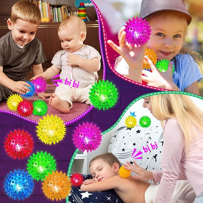 Light Up Sensory Balls - Sensory Toys for Kids with Autism Toys for Kids 3-4 5-7 8-12 Gifts for Teen Boys Girls Spiky Fidget Stress Balls Glow in The Dark Novelty Noisemaker Toys for Parties Favors