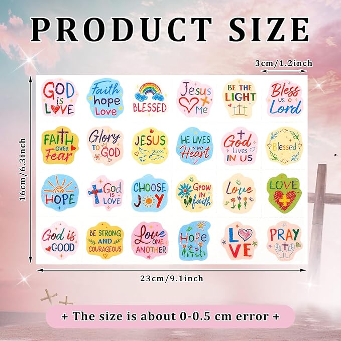 Landhoow 240 Pcs Religious Christian Tattoos Temporary for Kids Glitter Face Tattoos Cool Body Sticker Costume Accessory for Adults Boys Girls Party Favor