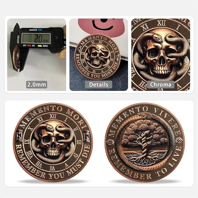 AtSKnSK Memento Mori Coin Momento Mori Coin Skull Coin Stoic Gifts Memento Mori Calendar Living Memento Mori Amor Fati Coin (Snake Tree Skeleton)