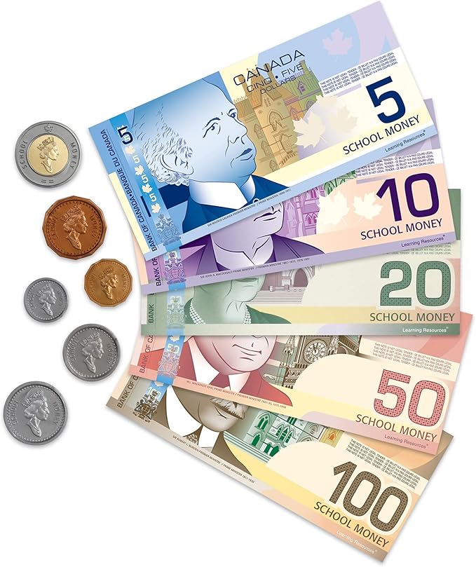 Learning Resources Canadian Currency-X-Change,Pretend Play Money for Kids, Develops Sorting and Money Skills, 211 Pieces, Ages 5+