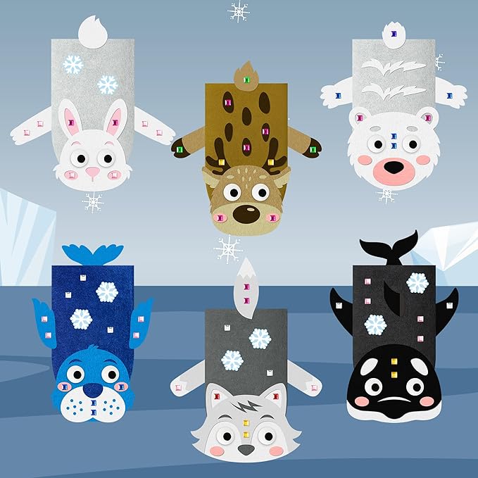 WATINC 6Pcs Hand Puppet Making Kit, Art Craft Felt Sock Puppet Toys, Creative DIY Make Your Own Pompoms Wiggle Googly Eyes Storytelling Role Play Party Supplies Gift for Girls Boys (Polar Animals A)