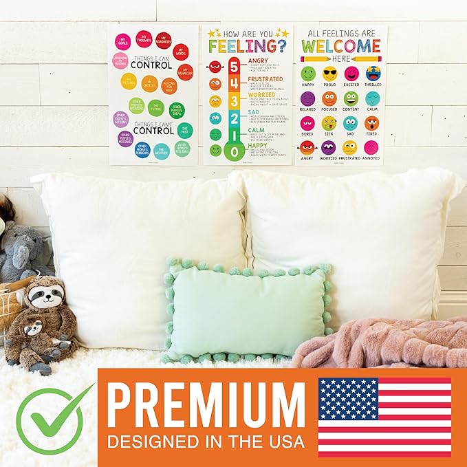 Hadley Designs Feelings Chart For Kids Ages 4-8 - Emotions Chart For Toddlers 3-5, Counseling Feelings Posters For Classroom Calming Corner, Social Emotional Learning Posters, Colorful Classroom Decor