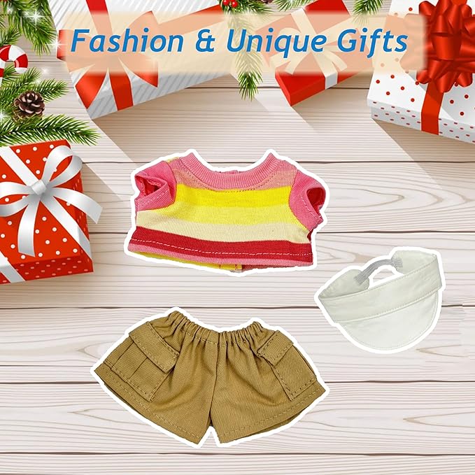 17cm Doll Clothes, Cute Outfits Set for 17cm Doll, 3 Piece Set Hat Clothing, Casual Adorable Dolls Clothes Accessories (No Doll)