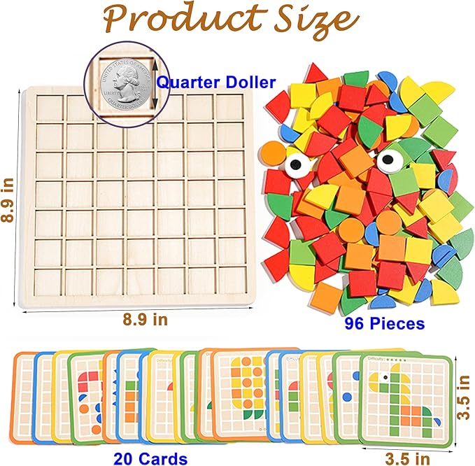 Activities for Dementia Patients, 96 Pieces Wooden Puzzle Games for Seniors, Colorful Shape Pattern Alzheimers Products for Elderly, Tile Matching Memory Cognitive Busy Board Gadgets Gifts