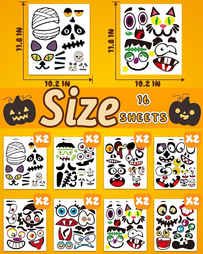 Oomloid Halloween Pumpkin Stickers for Kids, 88 Funny Face Pumpkin Decorating Kit, Halloween Crafts Games Halloween Pumpkin Painting Kit for Halloween Party Decorations