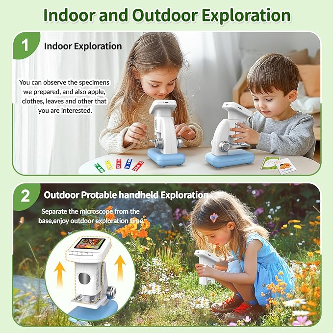 Microscope for Kids, 1200X Kids Microscope Pocket Portable Microscopes with Photo and Video Function, Mini Handheld Digital 2" Screen Rechargeable Student Edu Science Microscopes for Kids 6-7 8-12