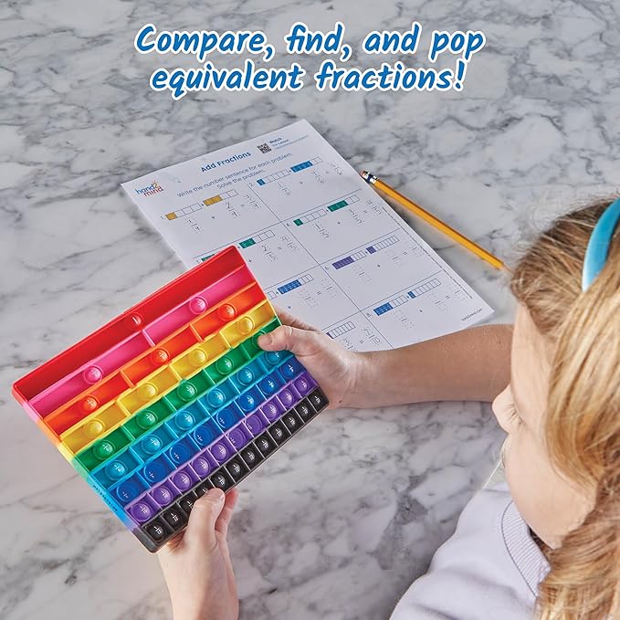 hand2mind Rainbow Fraction Sensory Bubble Popper, Push Pop Fidget Toys for Kids, Fraction Manipulatives, Montessori Math Materials, Fine Motor Toys, Calm Down Corner Supplies, Fidgets for Classroom