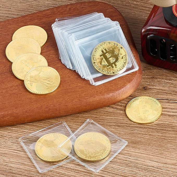 50PCS Single Pocket Coin Sleeves, 2.1 x 2.1 Inches Clear Plastic Coin Holders Individual Coin Protectors Small Pouches for Coin Currency Bills Collectors