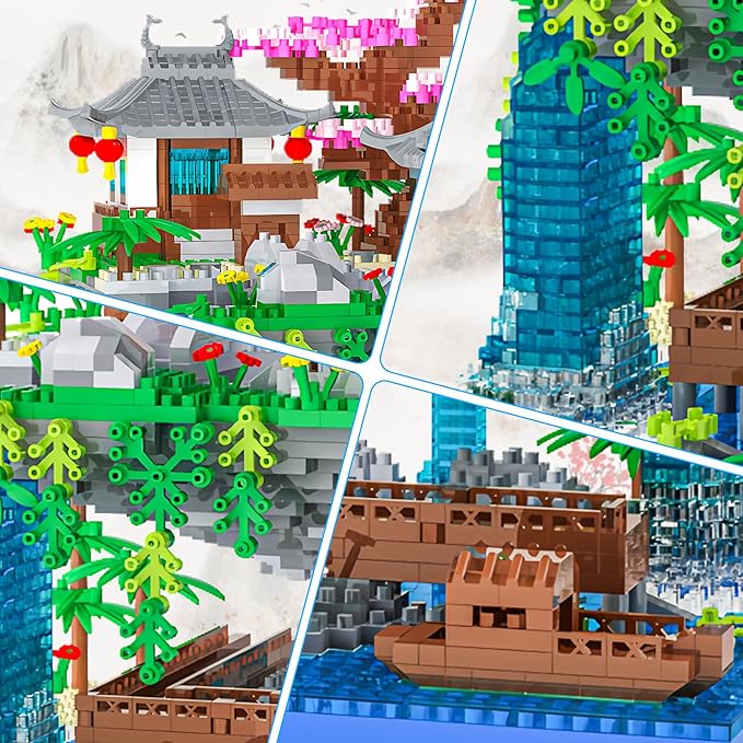 Cherry Blossom Treehouse Micro Mini Building Block Sets Japanese Bonsai Tree Peach Blossom Pool Architecture Building Model Toy Gift for Adults 2500 Pieces