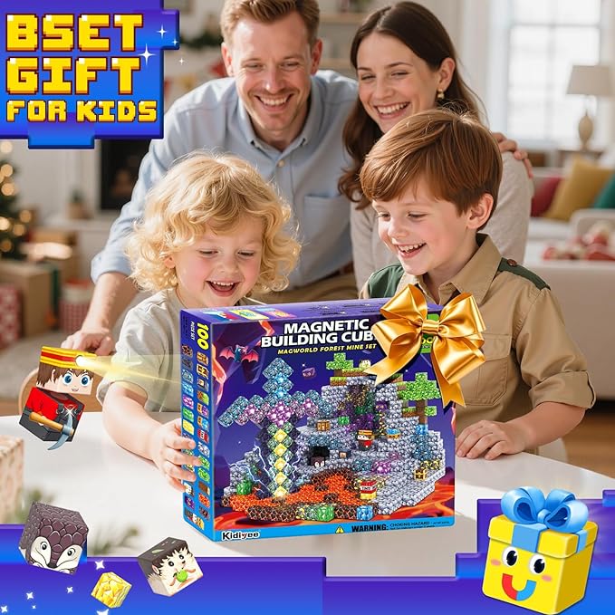 Magnetic Blocks - Build Mine Magnet World Set, STEM Magnetic Building Blocks for Kids Ages 4-6 6-8 8-13, Montessori Sensory Toys for Toddlers, Birthday Toys Gifts for 3+ Years Old Boys & Girls