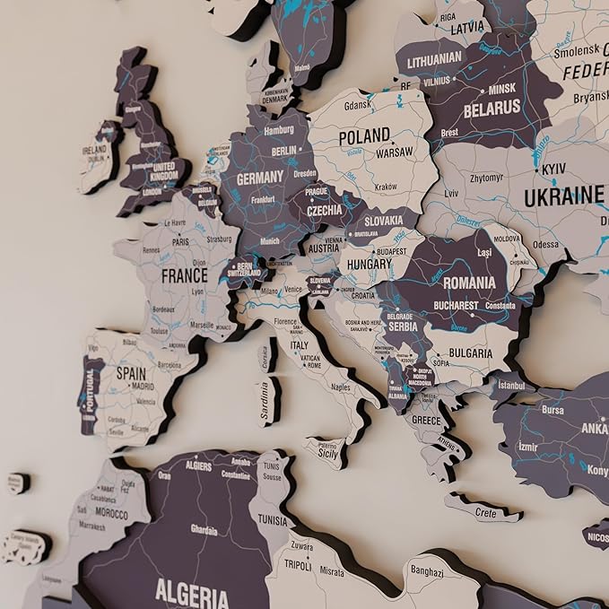 Colorfull Worlds 3D Wooden World Map Wall Art - Premium Multicolored World Travel Map for Wall Decor with Push Pins- Ideal Housewarming Gift & Travel Tracker (XXLarge, Nimbus)