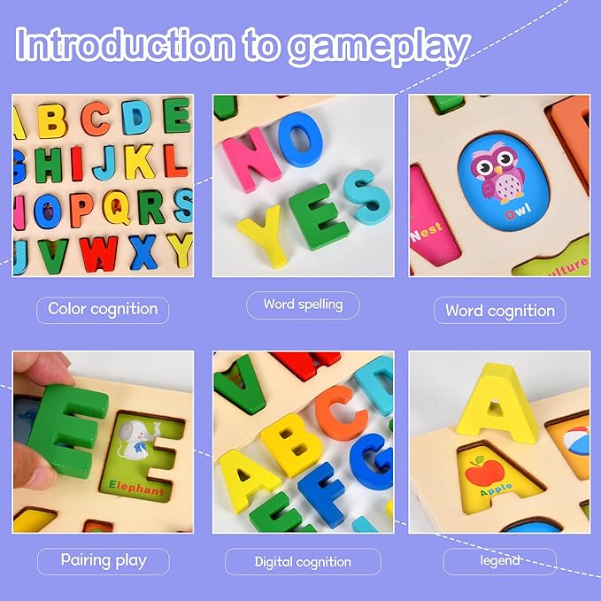 Alphabet Puzzle Wooden ABC Puzzle for Toddlers 3 4 5 Year Old Puzzles Learning Toys, Letter Block Floor Puzzles Toy Kids Ages, Preschool Educational Board Game for Boys and Girls Gifts Toddler