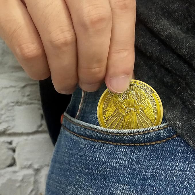 Christian Challenge Coin - Philippians 4:13 Angel Radiance Religious Coin for Faith & Strength | Ideal Christian Gifts for Men & Women Celebrating Faith and Strength (with Transparent Shell）