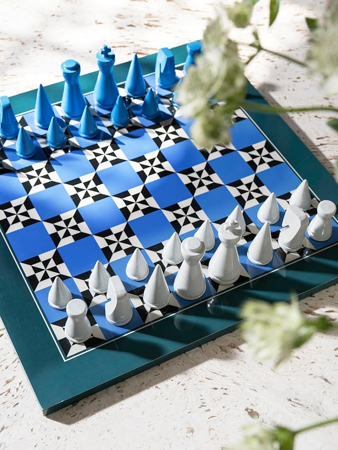 Printworks Lacquered Chess – Poseidon – Multi-Color Wooden Chess Set with Solid Wood Board – Elegant Coffee Table Game for Adults & Kids Ages 5+ – Multilingual Instructions Included