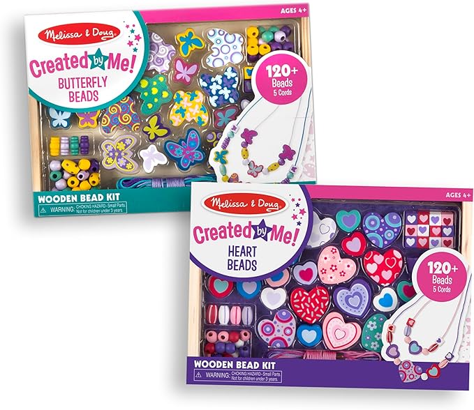 Melissa & Doug Sweet Hearts and Butterfly Friends Bead Set of 2-250+ Wooden Beads