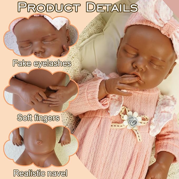 Full Silicone Baby Dolls,17.72 in Silicone Realistic Newborn Baby Doll, Non Vinyl 1:1 Lifelike Reborn Sleeping Dolls (Emma-Maroon)