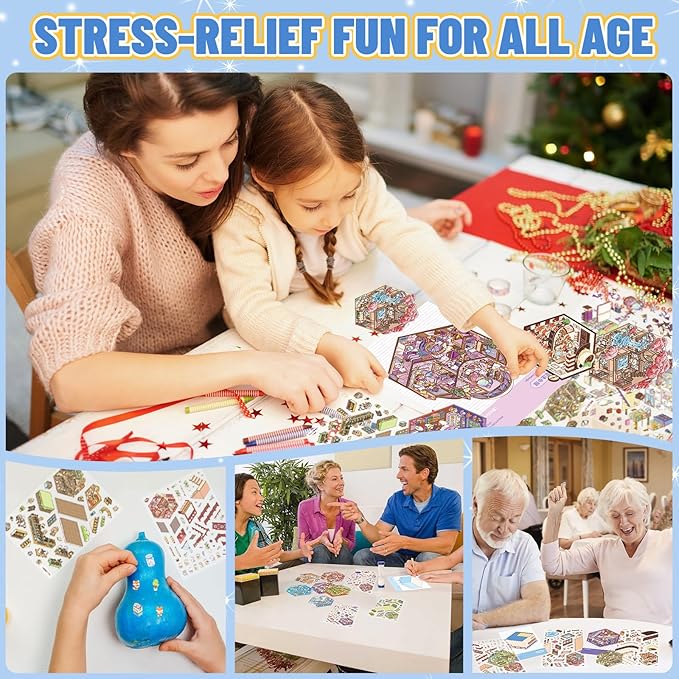 20 Sets DIY 3D Sticker Scene Book,Cute Cartoon Animal Isometric Scene,DIY 3D House Stickers Set,Sticker Therapy for Adults Kids,Conduce to Relief Stress Pass The Time,Christmas Gifts for Kids