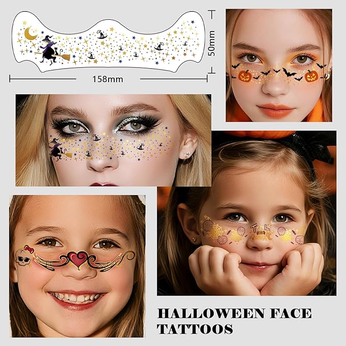 Halloween Glitter Freckle Tattoos, 12 Sheets Color Metallic Face Speckles Halloween Makeup Temporary Tattoos, Freckle Patches Makeup Accessories for Adults and Kids