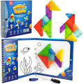 Coogam Magnetic Travel Tangram Puzzle with 3D Building Blocks, Road Trip Pattern Shape Handwriting Jigsaw Books with 360 Brain Teasers, Montessori Educational Toy Gift for Kids Adults