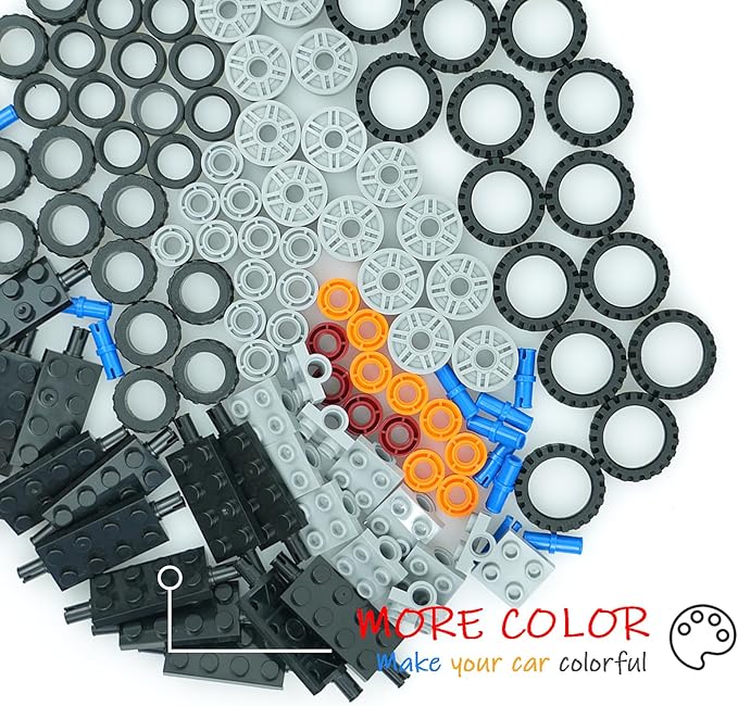 Wheels and Axles Set Tires, 118pcs City Car Parts Kits, Vehicle Truck Parts Classic Pieces Accessories, Construction Bulk Bricks Building Blocks Toys