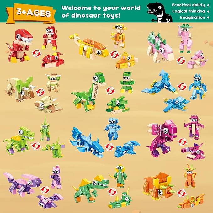 24 Party Favors Kids Building Blocks Dinosaur, Sea Animals Pool Party Favors Building Set for Birthday, Classroom Prizes,Goodies Bag Filling, Gift for Boys and Girls Ages 6-12