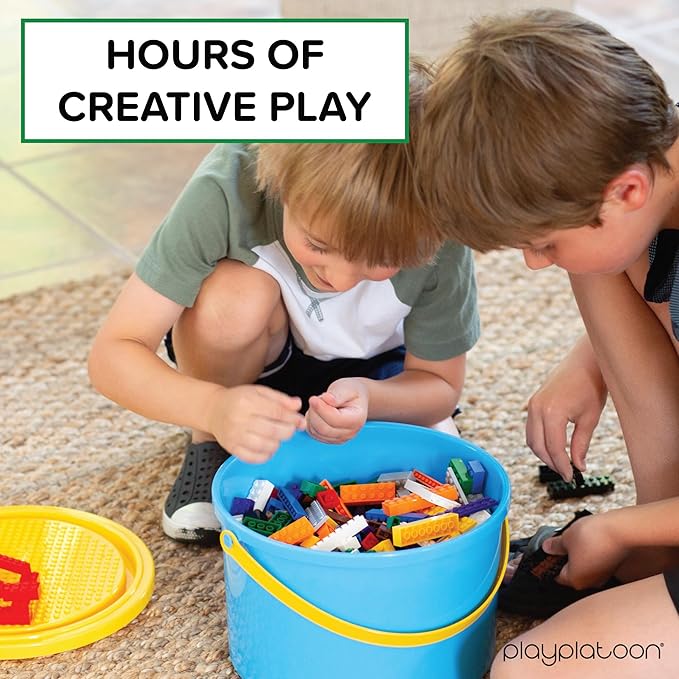 Play Platoon 1100 Pieces Building Bricks Set - 10 Classic Color Blocks - Bulk Building Blocks Compatible with Major Brands, 14 Different Shape Bricks - Includes Wheels, Tires, Axles, Windows & Door