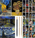 Scratch Art Painting Scratch Paper Rainbow Painting Sketch Pads DIY Art Craft Set， 4 Pcs Vincent Van Gogh Engraving and 24Pcs Classic Landmarks and Animal Series for Kids & Adults with 3 Tools