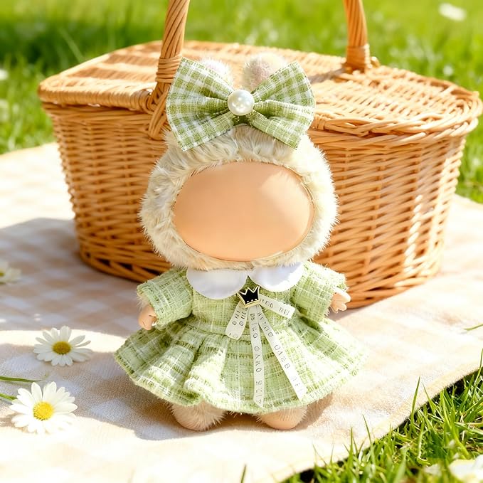 Clothes for LABUBU 17cm Doll (NO Doll), Outfit for LABUBU, Dress and Hairpin Set for LABUBU Dress Up, Fashion and Premium Dolls Accessories for LABUBU (Style N)