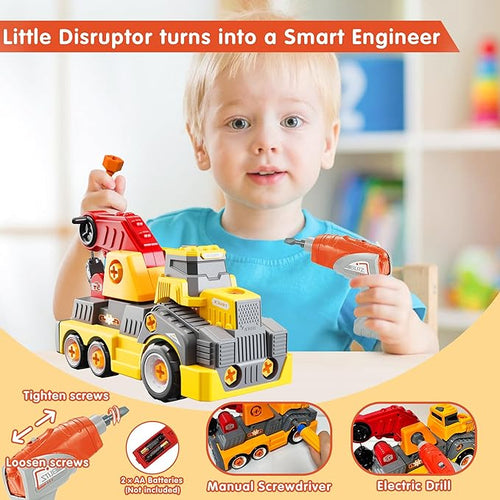 11inches Large Take Apart Construction Toys Crane Trucks for Boys Girls Kids 3-10 Year Old Electric Drill Toys