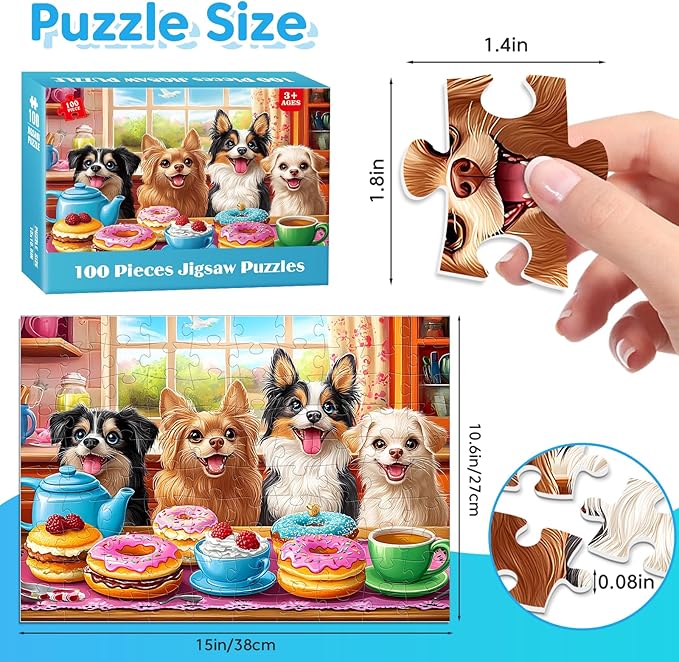 4 Packs 100 Piece Puzzles for Adults Seniors - Dogs Starfish Flower Cats Puzzles for Kids Ages 4-6 6-8 8-10 Year Old Large Piece Puzzle for Kids Learning Educational Toys for Boys and Girls Ages 5-8