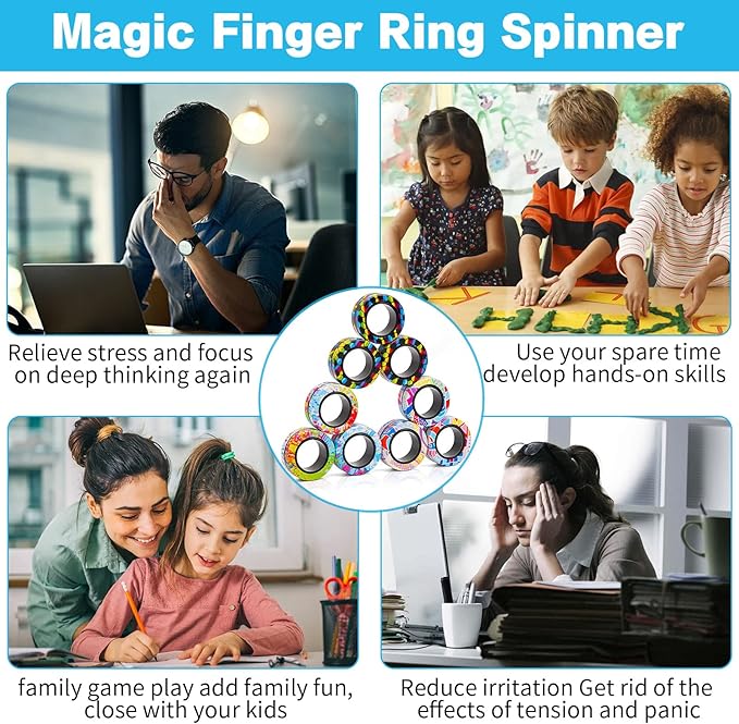 36Pcs Magnetic Rings Fidget Toys Spinner Set Halloween Party Favors,Finger Magnet Rings Endless Hours of Fun ADHD Stress Relief Fidget Spinner for Relieve Anxiety Birthday for Adults Teens Kids
