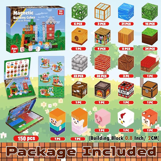 Goody King Magnetic Blocks|150PCS Magnetic Building Blocks Set, Stacking Magnets for Kids, Sensory Toy for STEM Learning Toys for Kids 3+ Boys and Girls Christmas Birthday Easter Gifts
