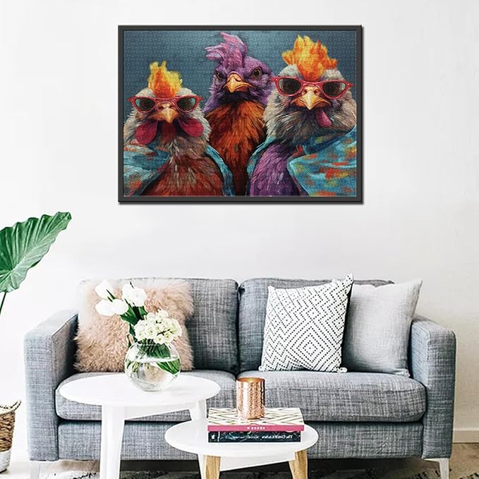 Tucocoo Rustic Chickens Jigsaw Puzzle 1000 Pieces Puzzles for Adults, Funny Animals Portrait Jigsaw Puzzles for Challenging Family Activity Games Colorful Puzzle for Home Decor Gifts - 27 x 20 Inches