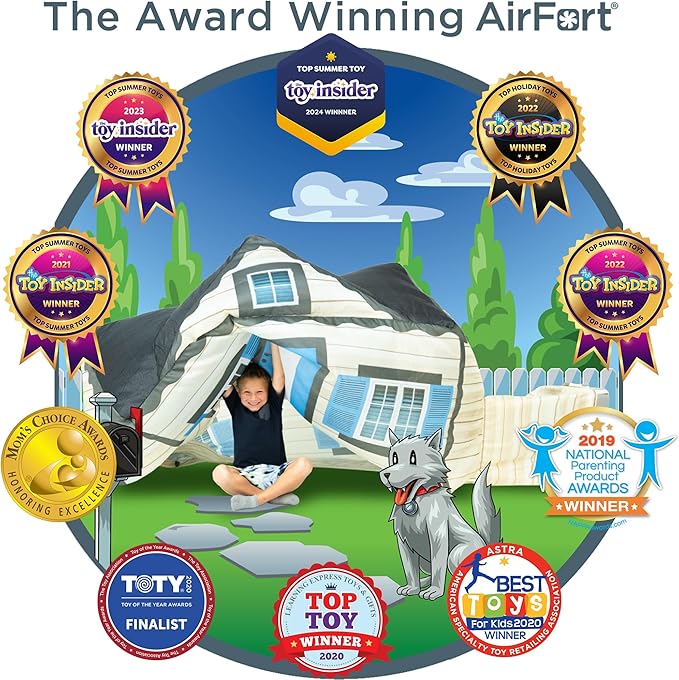 The Original Patented AirFort - Build A Fort in 30 Seconds, Inflatable Fort for Kids, Play Tent for 3-14 Years, A Playhouse Where Imagination Runs Wild, Fan not Included (Cottage)