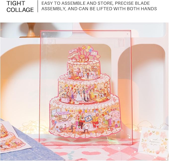 MOMIBOOK Puzzles for Adults 481 Pieces Irregular Jigsaw Puzzles of Birthday Cake Cabin, Painting Image Chinese Challenging Hard Impossible Puzzle Unique Funny Party Christmas Birthday Gifts