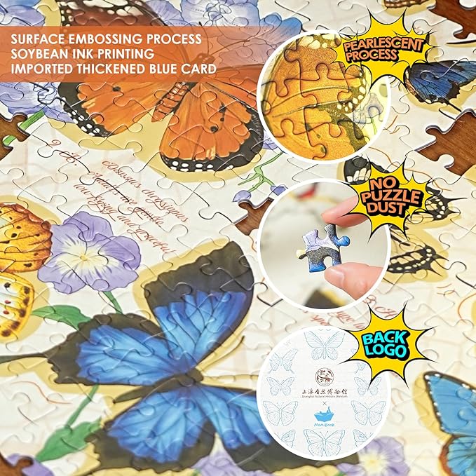 MOMIBOOK Puzzles for Adults 1000 Pieces Jigsaw Puzzles of Butterflies Whisper of Blossom, Pearlescent Butterfly Painting Image Challenging Hard Impossible Puzzle Unique Party Christmas Birthday Gifts