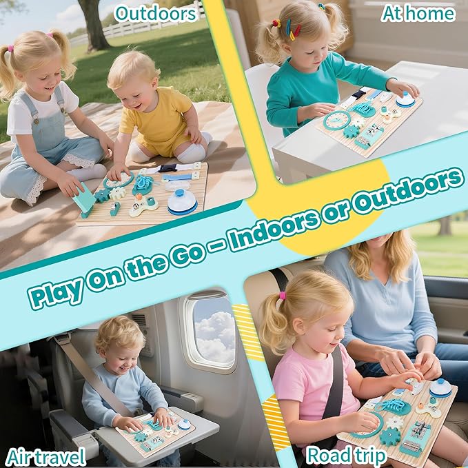 ATOYUS Montessori Busy Board Toys for Toddlers, Learning Educational Toys for 3 Year Old, Wooden Sensory Activity Toys for Kids 3-4 with Autism, Christmas Birthday Gift for Baby Boys Girls Ages 3-5
