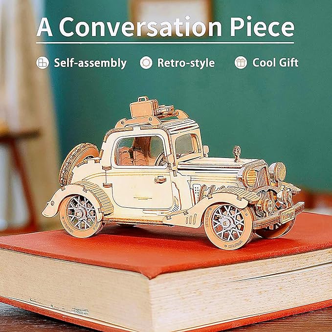 Rowood 3D Puzzles for Adults, Model Car Kits, DIY Wooden Toys Craft Gift on Birthday Christmas for Adult-Vintage Car
