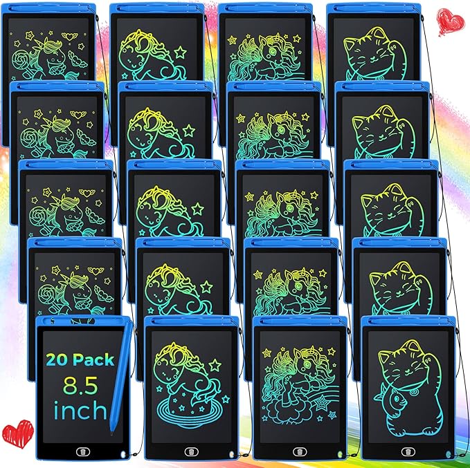 Zhehao 20 Pack LCD Writing Board for Kids, 8.5 Inches Doodle Reusable Screen Drawing Pad Erasable Painting Pads Educational Toy for 3-8 Years(Blue)