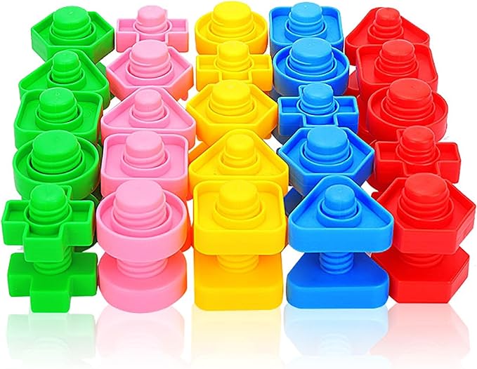 Jumbo Nuts and Bolts for Toddlers - 40 Pcs Screw Toys for Toddlers 1-3 - Occupational Therapy Toy with Storage Tote and Book - Shape Sorter Fine Motor Toy - Manipulatives for Preschoolers