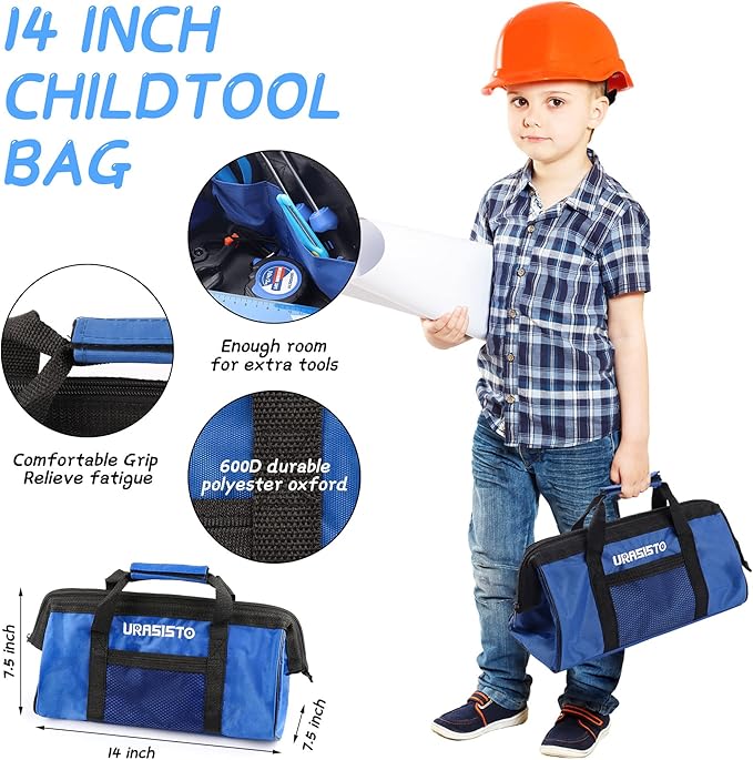 12-Piece Kids Tool Set with Tool Storage Bag, Junior Real Hand Tool Kit for Boys & Girls, Children Learning Tools for DIY Building and Woodworking, Age 8+