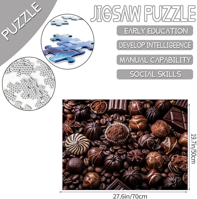 Tucocoo Chocolate Sweets Cocoa Jigsaw Puzzle 1000 Pieces Puzzles for Adults, Coffee Beans Art Jigsaw Puzzles for Challenging Family Activity Games Brown DIY Handwork Puzzle for Home Decor Gifts
