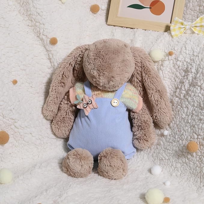 31cm(12") Bashful Bunny Clothes, Cute Plush Animal Clothes for Meddium Teddy Bear - Colorful Knit T-Shirt & Star Light Blue Corduroy Romper (Clothes Only)