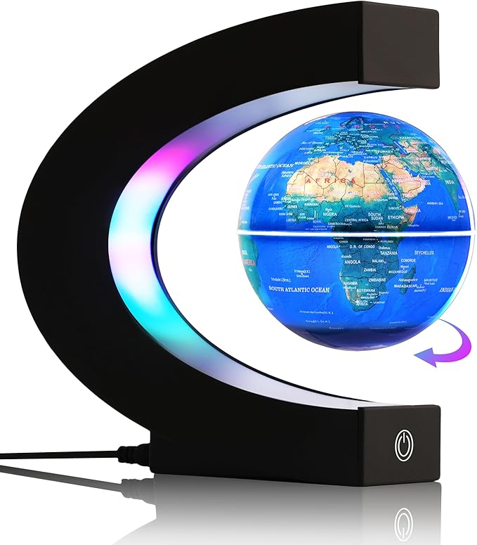 Magnetic Levitating Globe with 7-Color LED Lights, 360° Rotating Floating World Map Lamp, STEM Educational Night Light for Geography Learning, Cool Desk Decor & Unique Gift for Kids & Adults