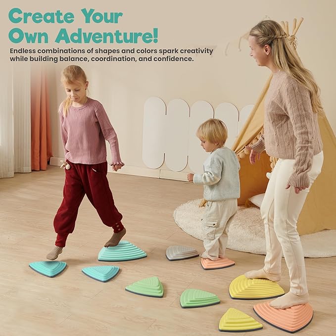 Stepping Stones – Indoor & Outdoor Obstacle Course Toys for Kids – Montessori Sensory & Motor Skill Development, Coordination & Active Play – Textured Educational Play Set