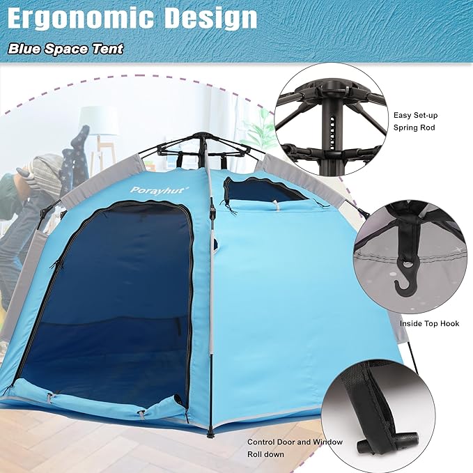 Portable Hexagon Kids Play Tent with LED Strip Lights Indoor Children Play House Easy Set-up Space Tent Dream Tent for Night.4-5 Person Birthday Gifts