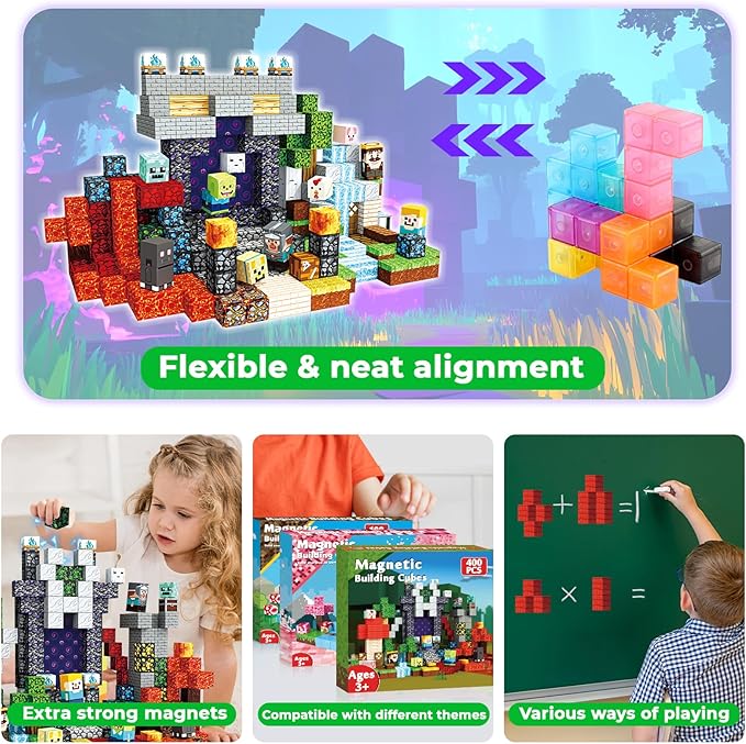 400 PCS Magnetic Blocks - Building Block for Kids Ages 4-8, Magnet Blocks Cubes Tiles Constructions Toys Girl Boy, STEM Educational Montessori Stacking Toy, Sensory Play Game Preschool Learning Gifts