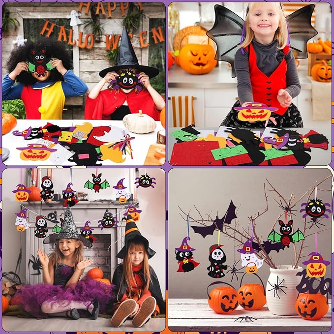 DIYASY 12 Pcs Halloween Craft for Kids, Make Your Own Foam Stickers Pumpkin Bats Craft Kits Arts and Crafts DIY Kid Friendly Halloween Decorations Games Party Activities Supplies Age 3-5 4-8