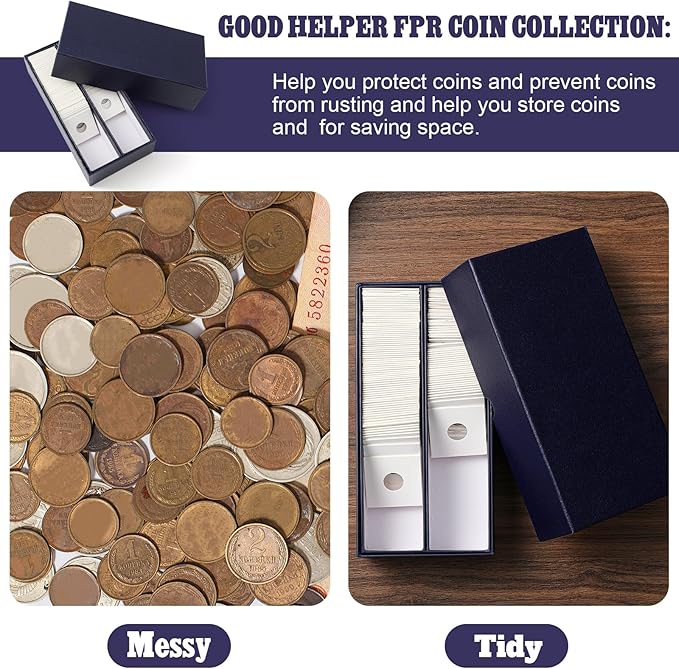 Henoyso 3 Pcs Double Row Coin Box Holders for Collectors Storage Supplies Collecting Coin Cases, 9 x 2 x 2 Inch About Half Box Cases(Navy Blue)